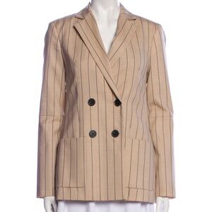 Tibi Beige Pinstripe Double-Breasted Blazer
